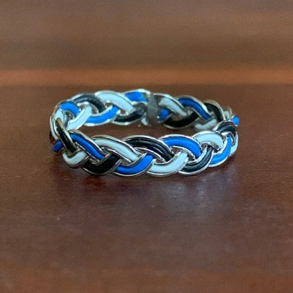 Blue/black/white braided ring size 10.5